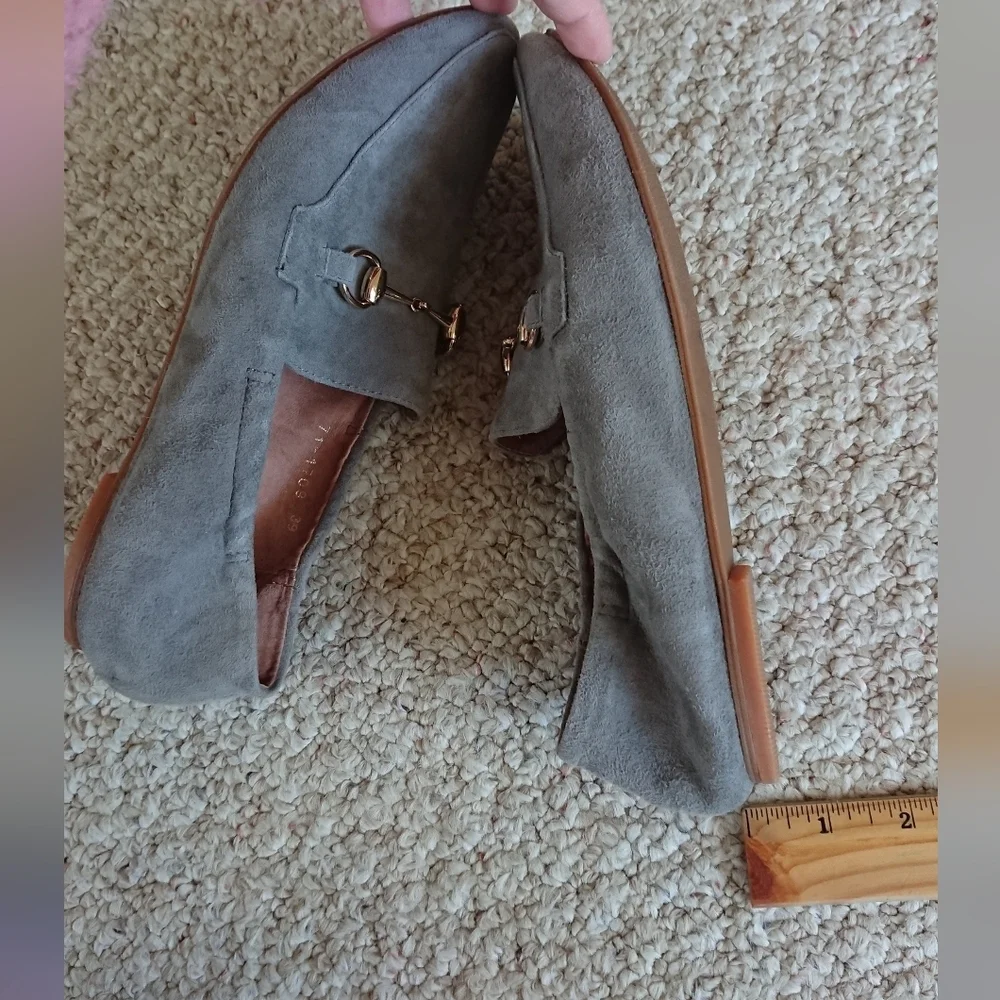 ALL BLACK gray suede horsebit Loafers with Gold Accent size 8